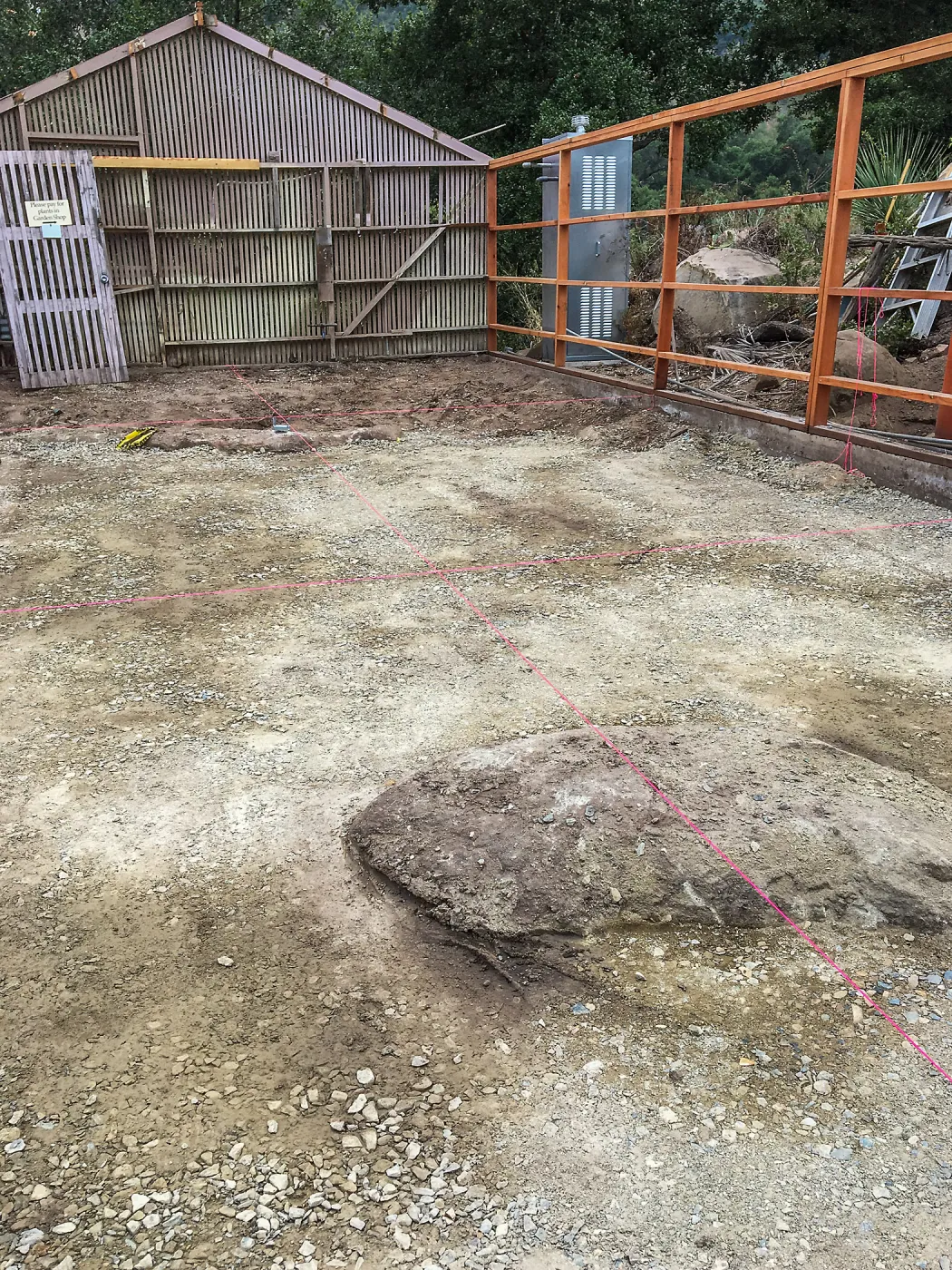Repair of Garden Growers Lath House. Boulders to remove, looking towards northwest corner