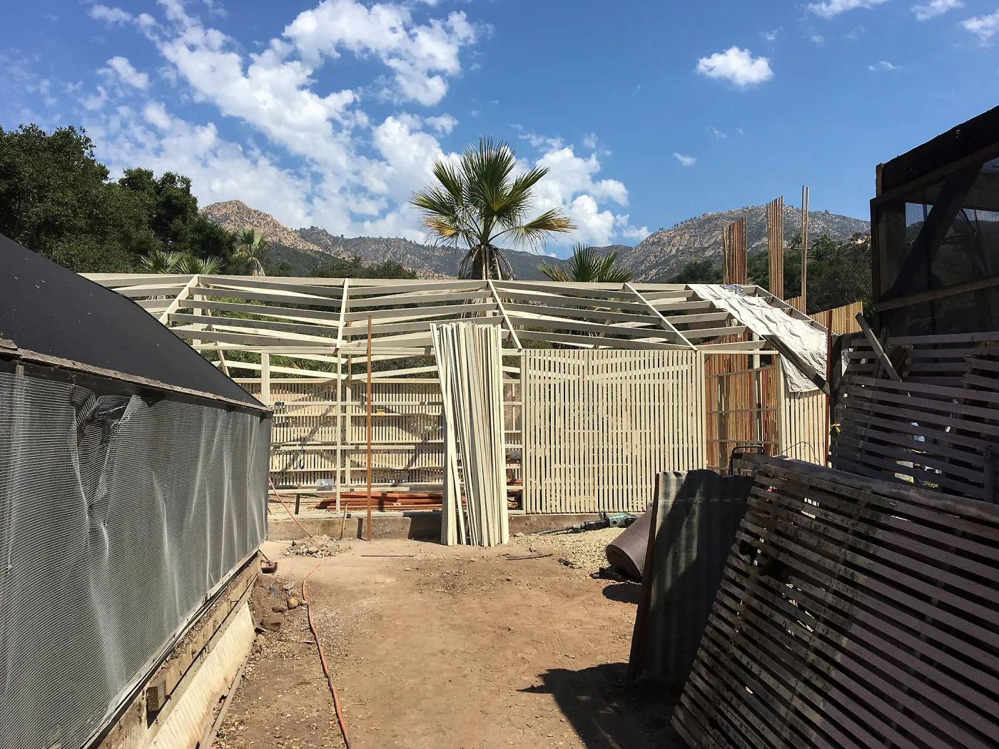 Repair of Garden Growers Lath House, looking north