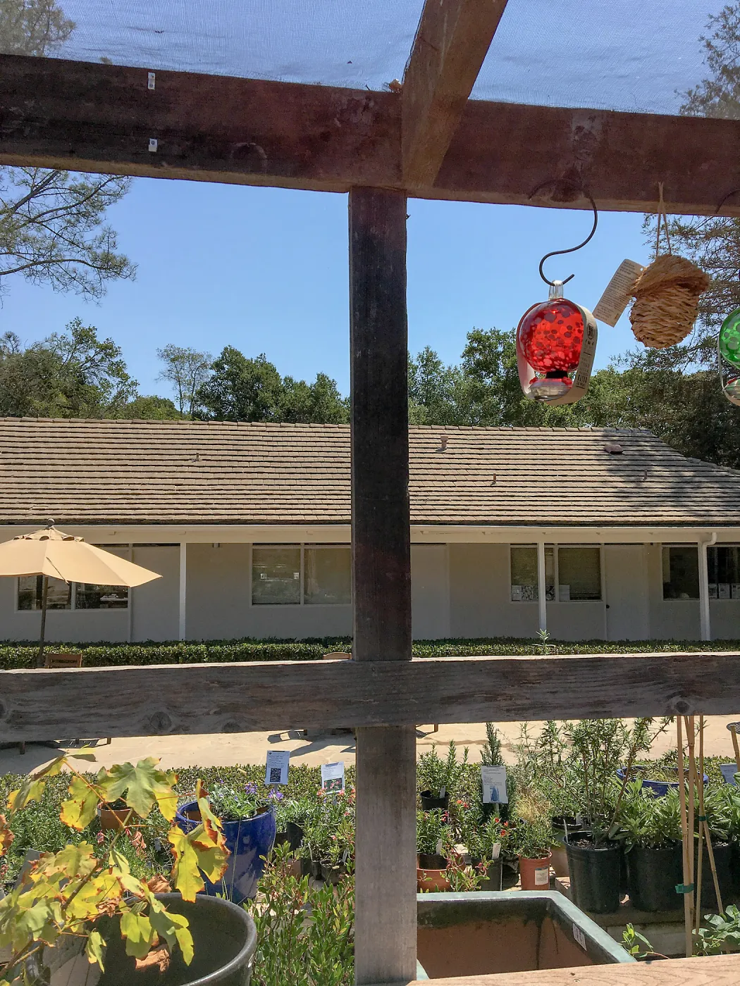 Repair of Garden Growers shade structure, looking east