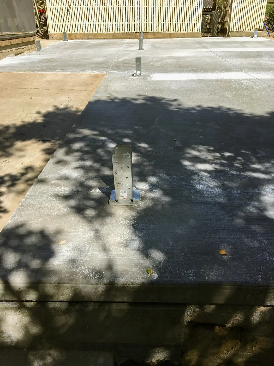 New Patio shade structure tie-downs