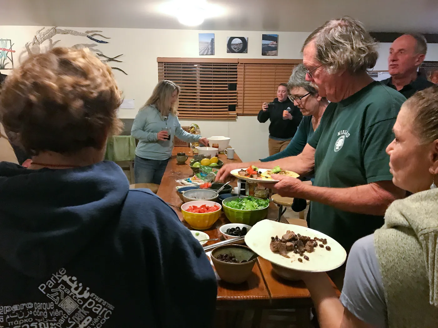 Shared dinner, Santa Rosa Island Research Station Lodge Kitchen