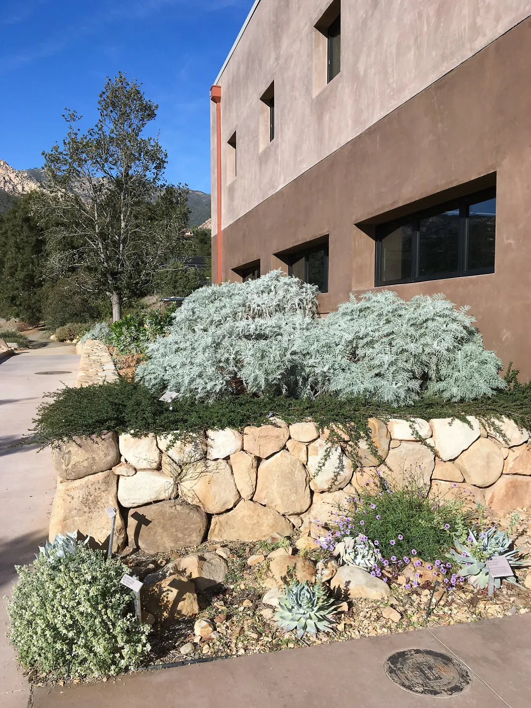 Island View Garden, planters on left side of PCC front door