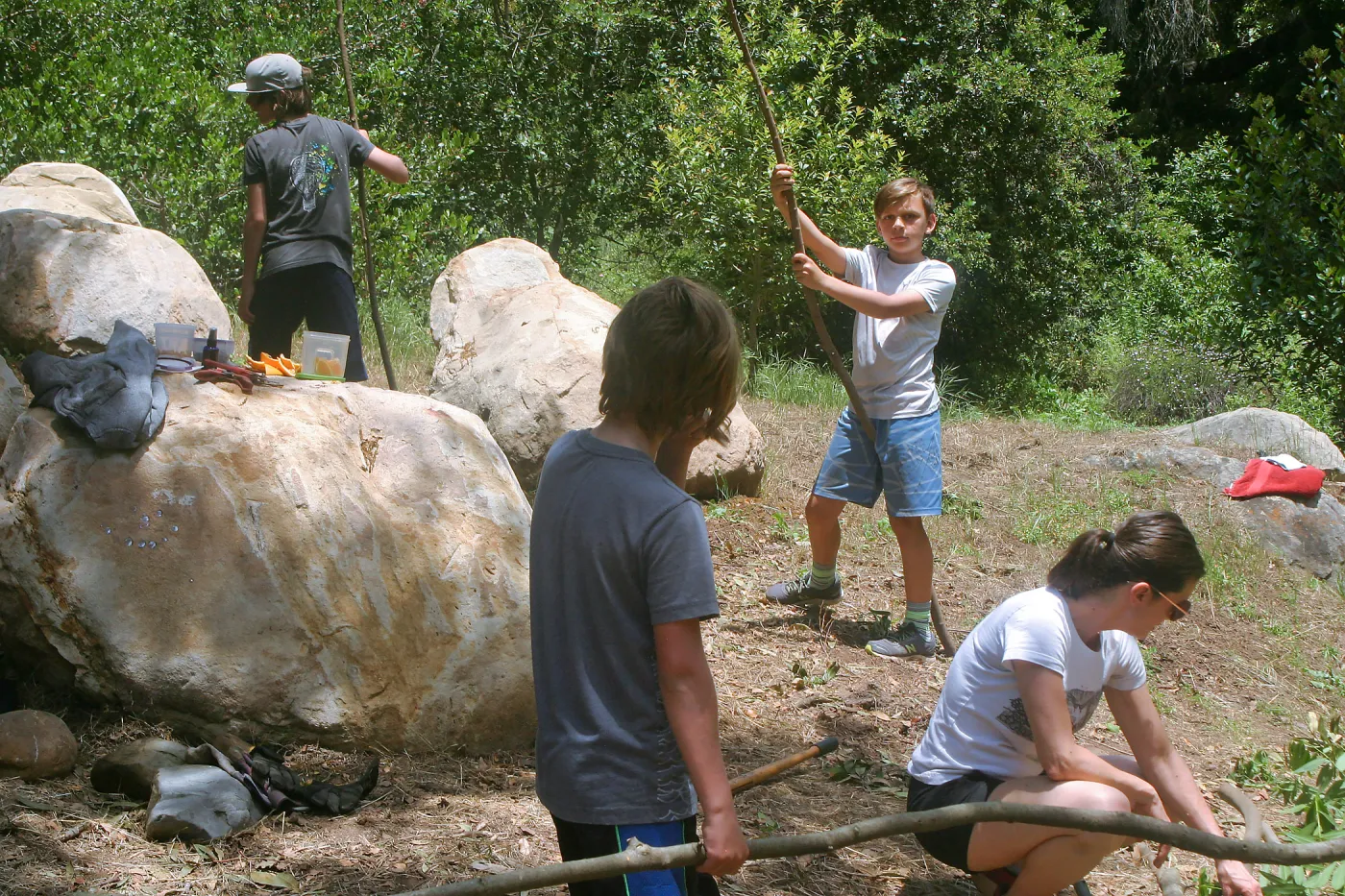 Volunteers helping with the Woodrat House Casita