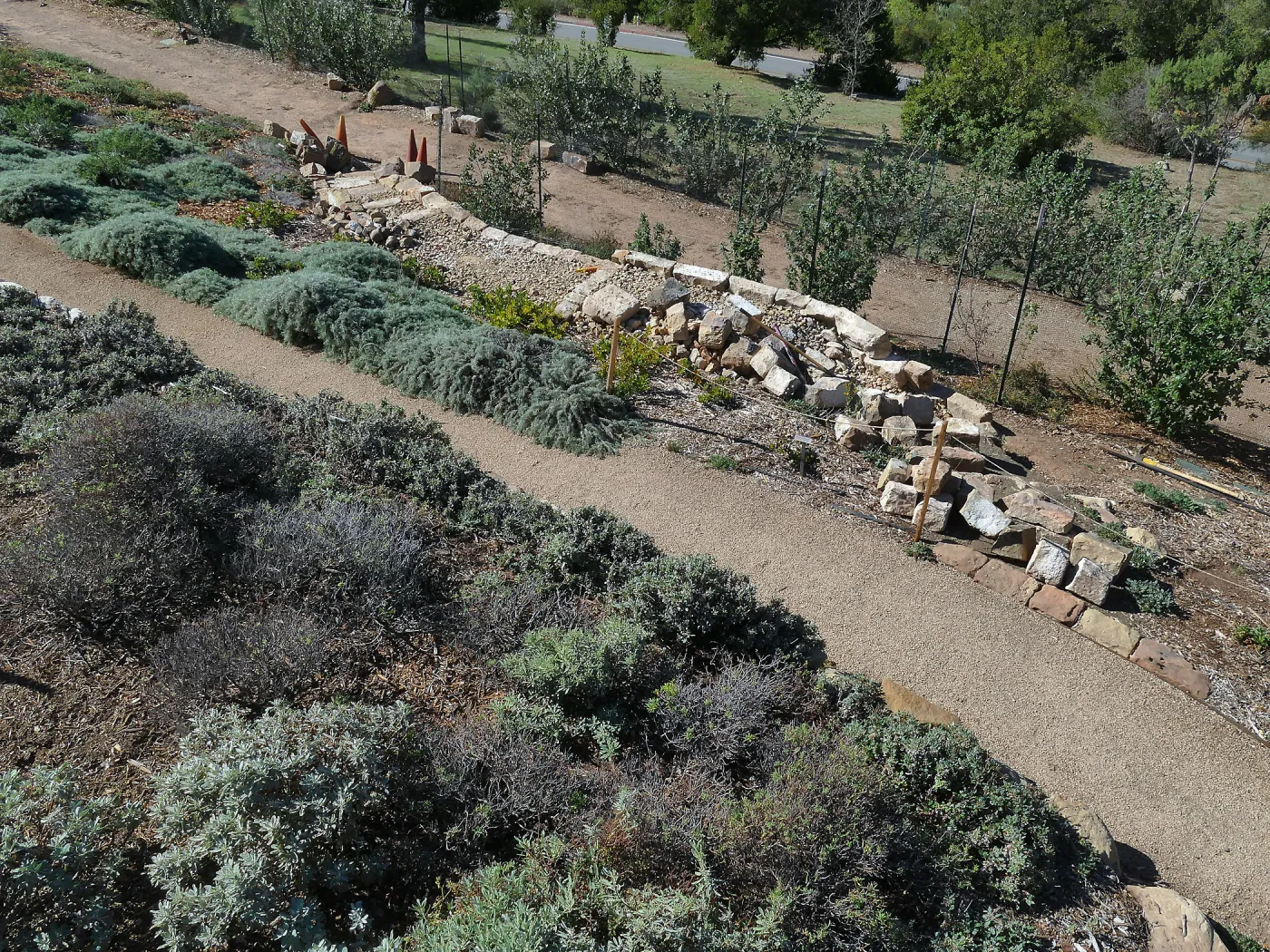 Stone steps under construction in the Island View Garden