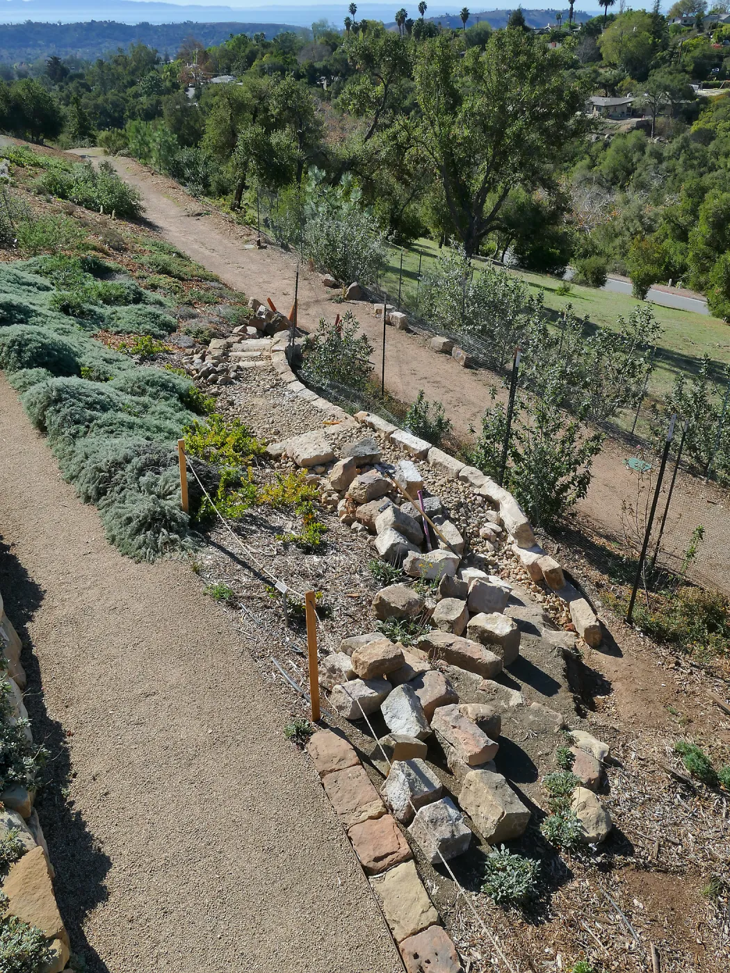 Stone steps under construction in the Island View Garden