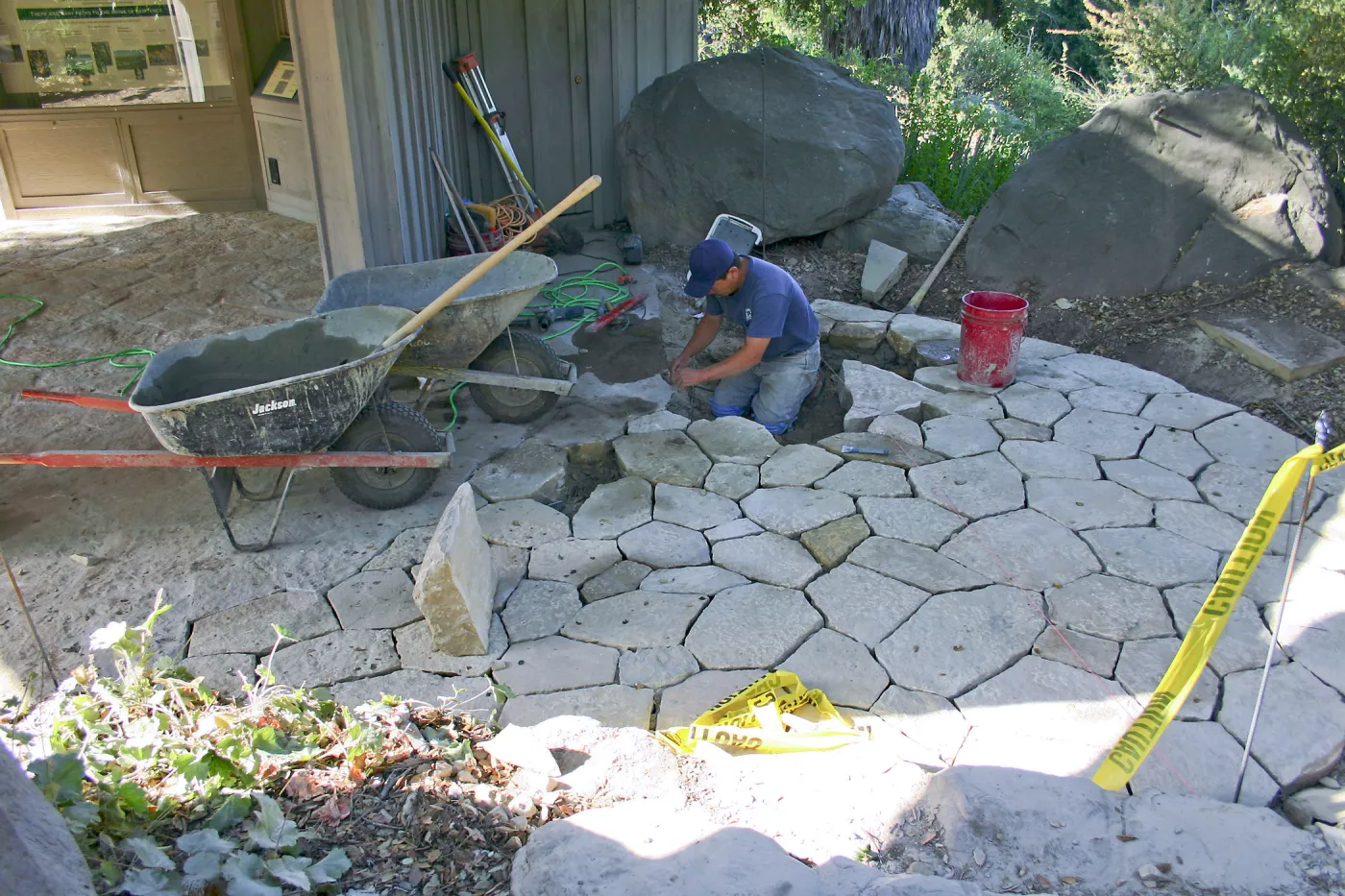 New stone paving at the Information Kiosk