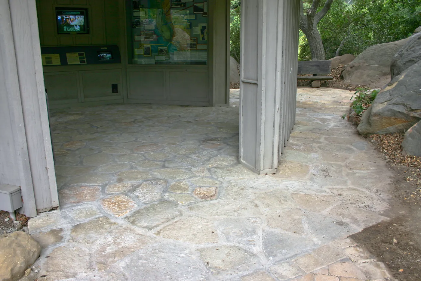 New stone paving at the Information Kiosk
