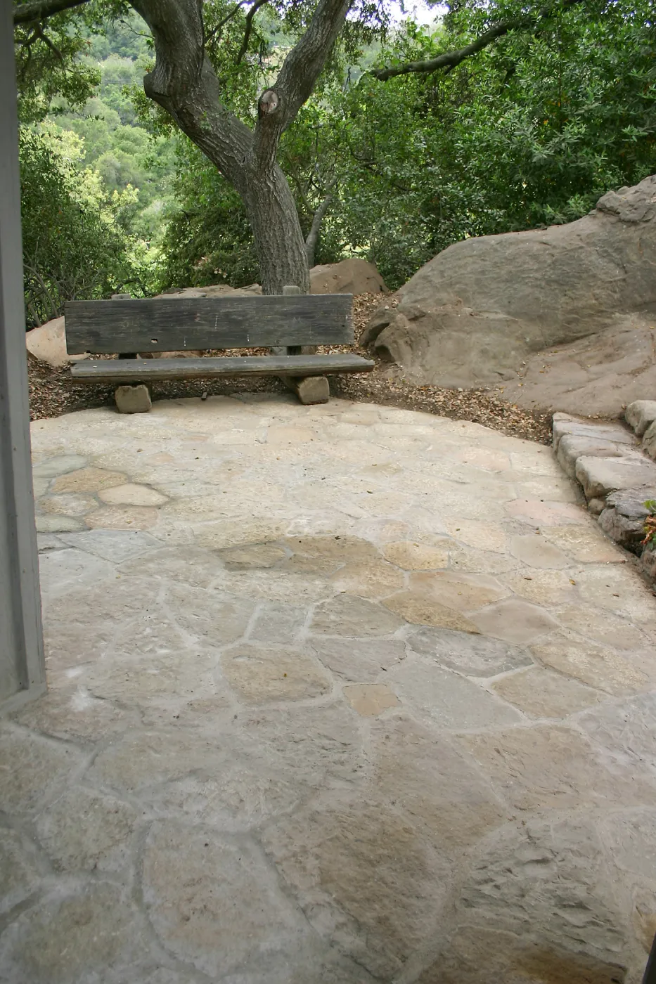 New stone paving at the Information Kiosk, Webb bench