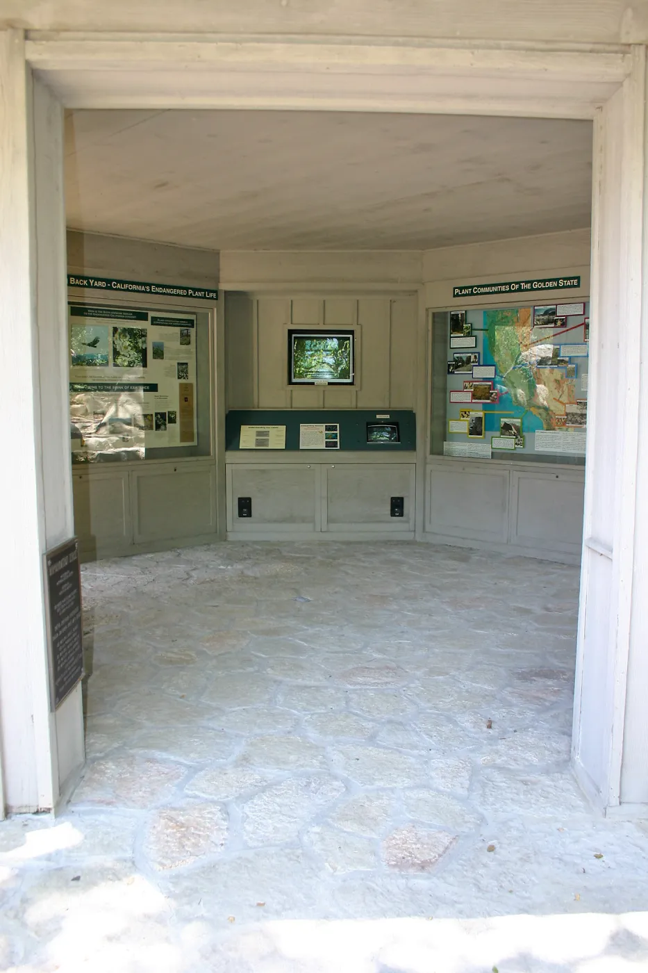 View through north entrance of Information Kiosk