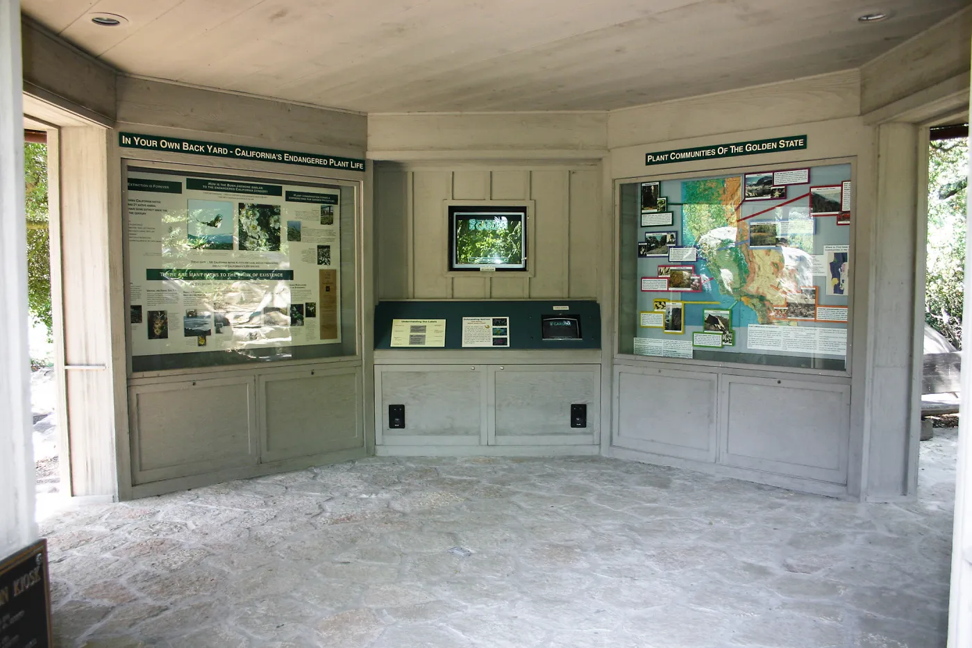 View through north entrance of Information Kiosk