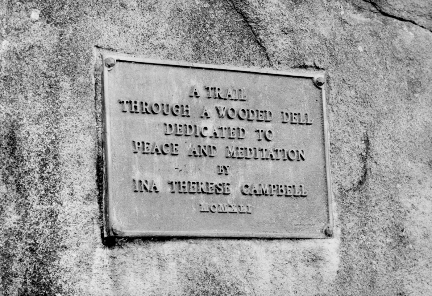 Dedication plaque, Ina Therese Campbell, Campbell Trail, SBBG