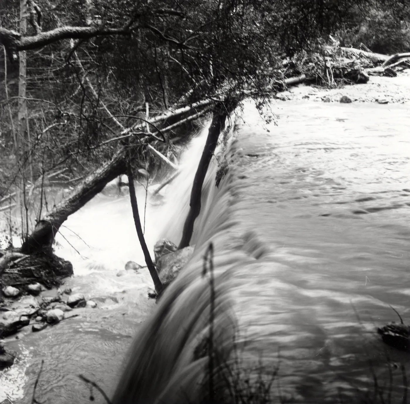 Mission Creek flooding over Mission Dam, Spring 1969