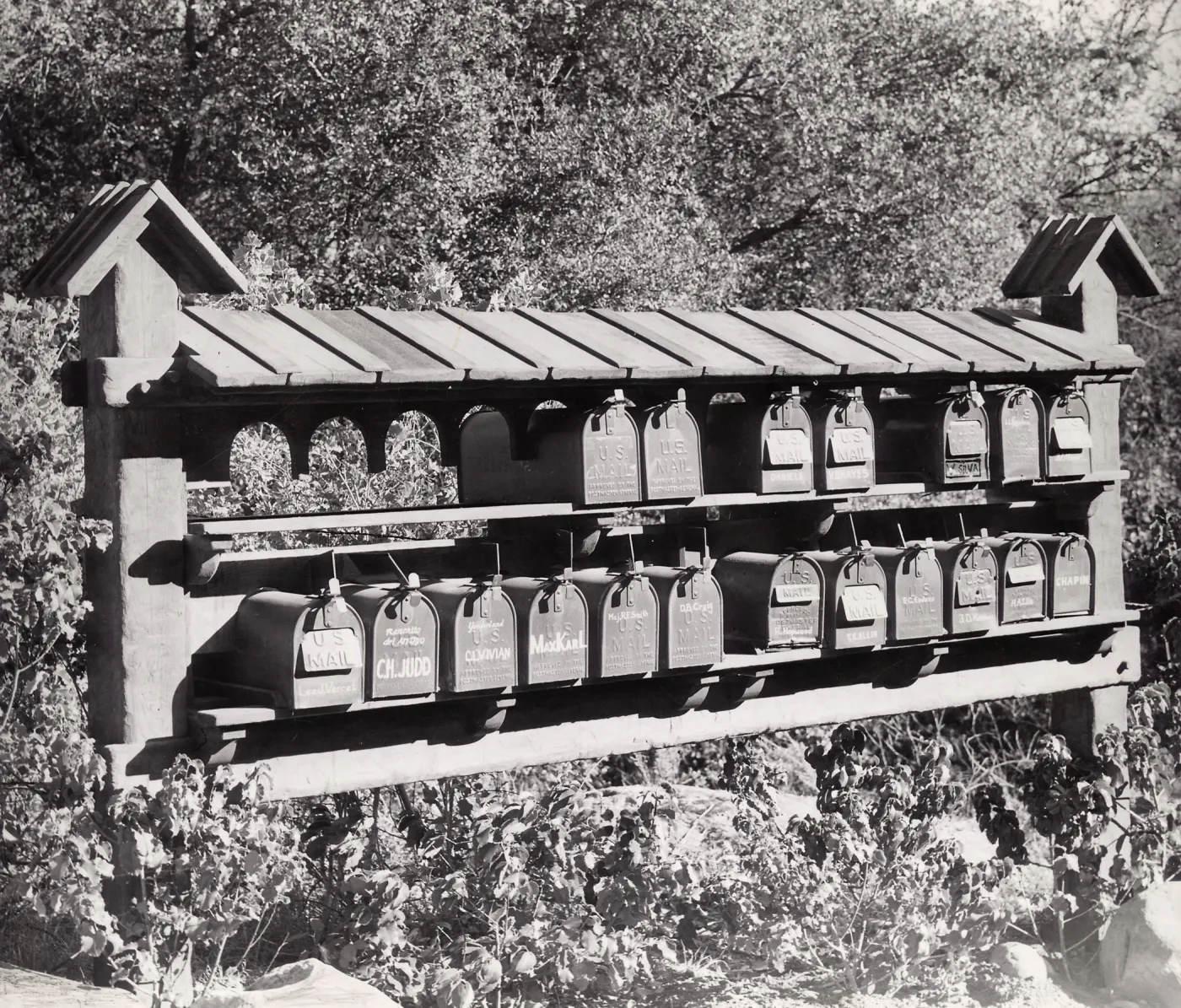 Bank of mailboxes along Mission Canyon Road