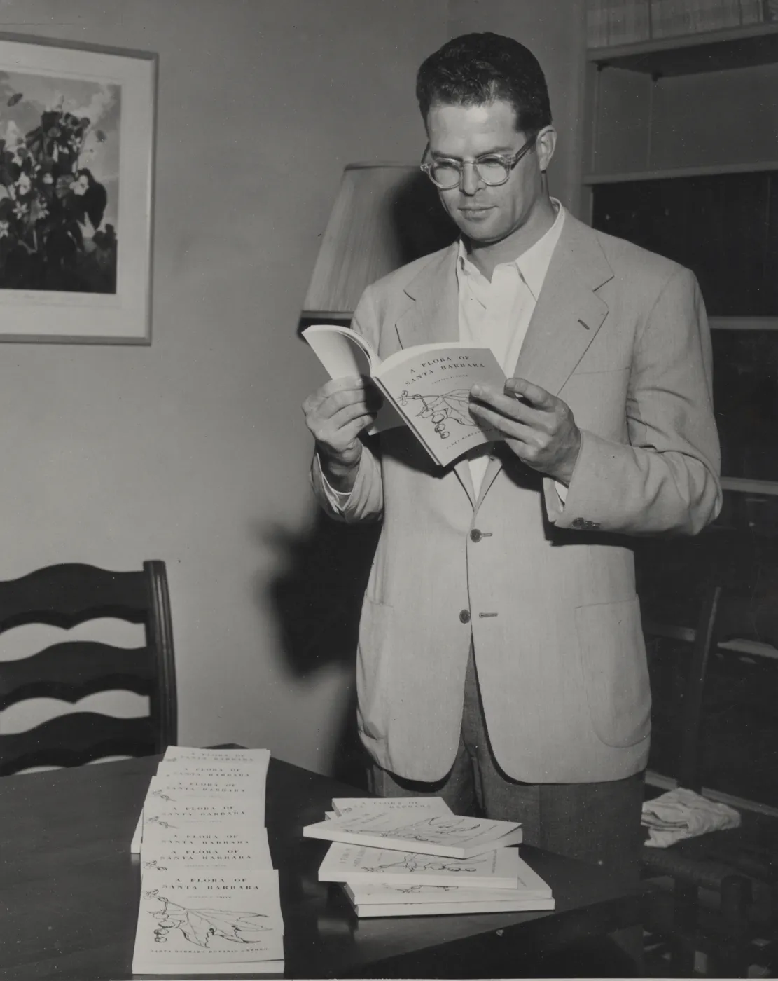 Clifton Smith in Blaksley Library with A Flora of Santa Barbara