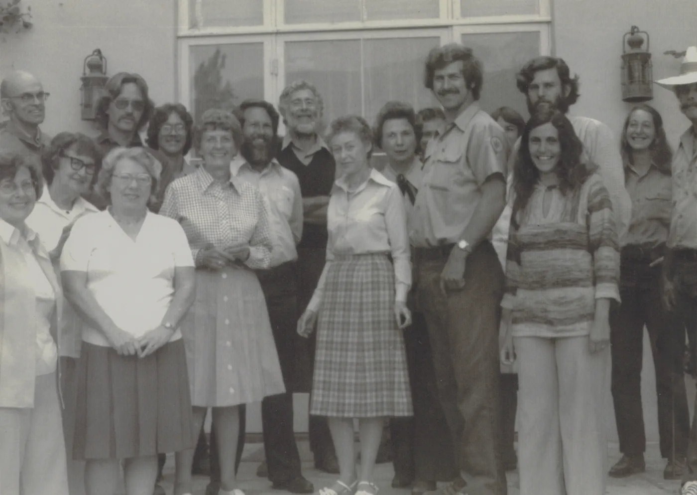 SBBG Staff Group Photo on Library steps, in front of Blaksley Library