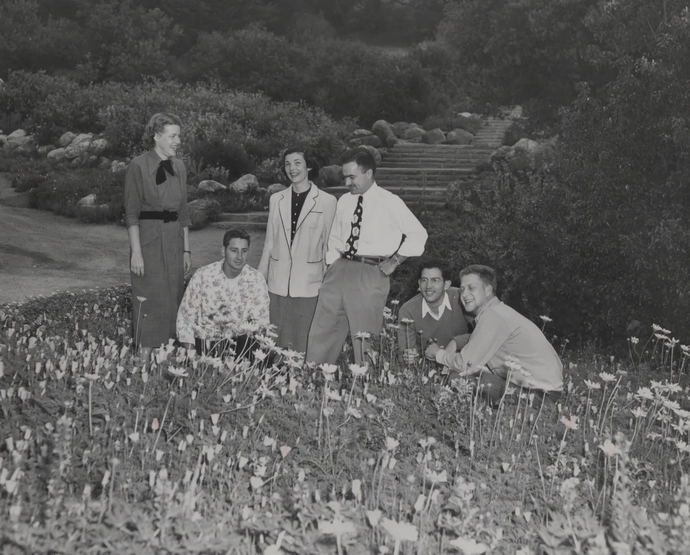 Katherine Muller with students in the Meadow, circa 1951