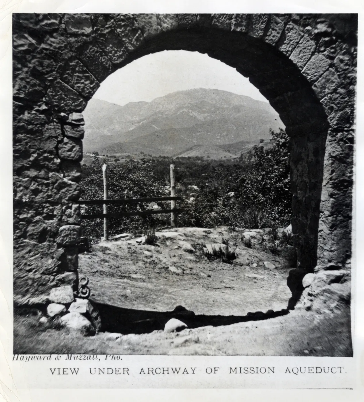 view under archway of Mission Aqueduct, Santa Barbara