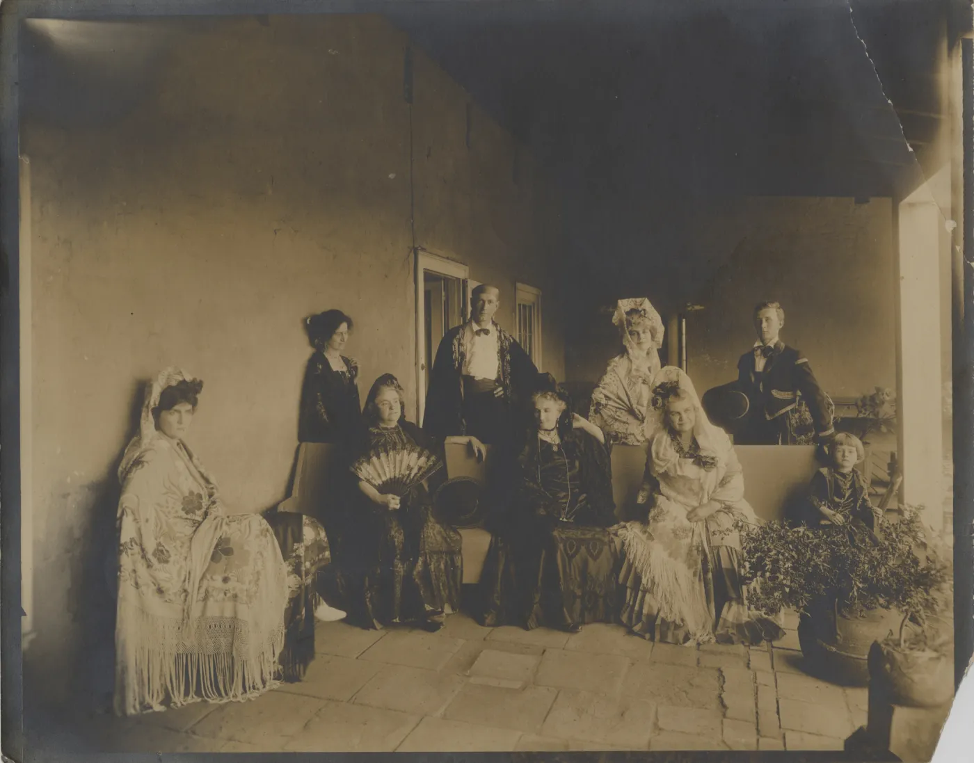 De la Guerra Family and Friends in Fiesta Attire on Veranda of Casa de la Guerra 1924