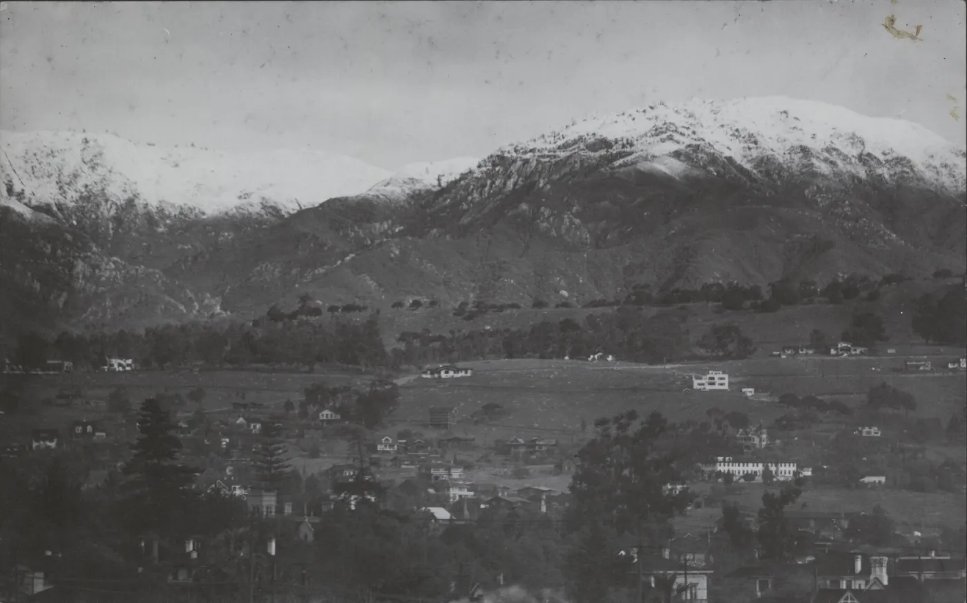 Early Santa Barbara with snow on mountains