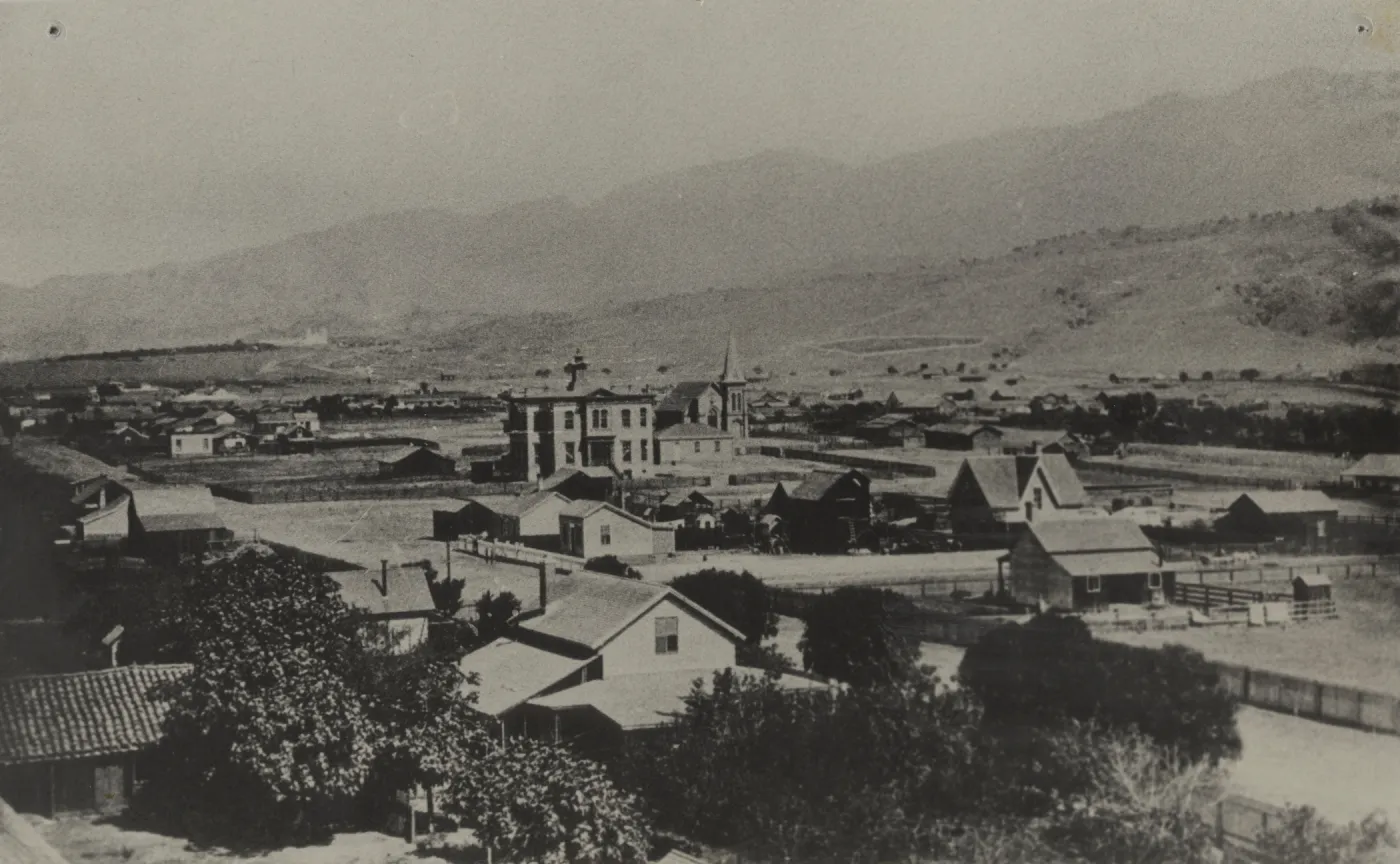 Early Santa Barbara Looking Northwest from Haley and Anacapa Streets