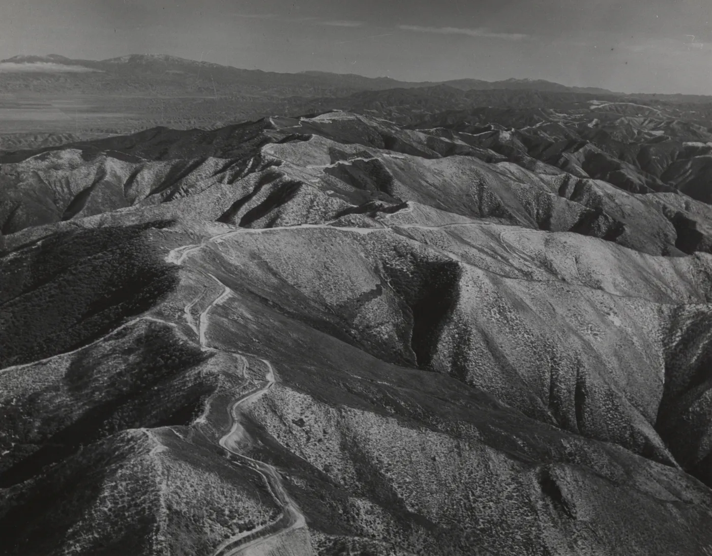 Sierra MAdre near McPherson Peak, after the Wellman wildfire of 1966, looking toward Mt Pinos (upper left) and Reyes Peak (upper right)
