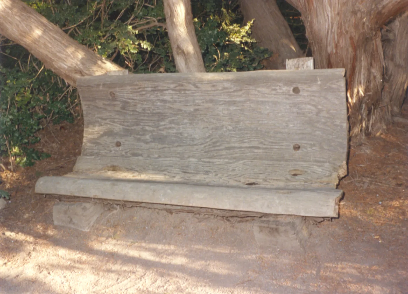 old wood bench near restrooms (replaced by Cloud Bench)