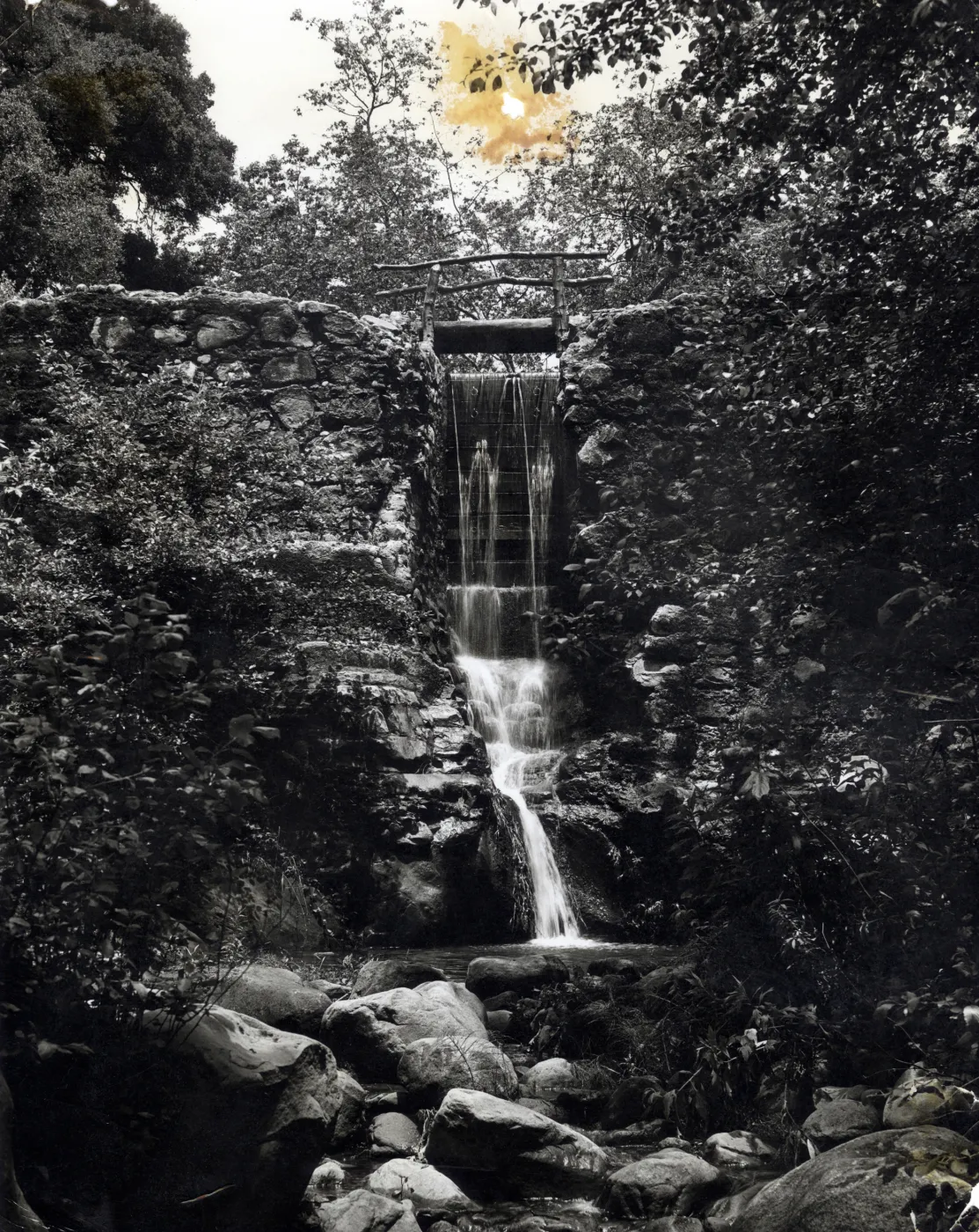 The Old Mission Dam is one of the features of the Botanic Garden. It was built of native sandstone in 1807, under the direction of the Mission Fathers and served as a source of water to the Mission grounds. The structure is in its original condition excep