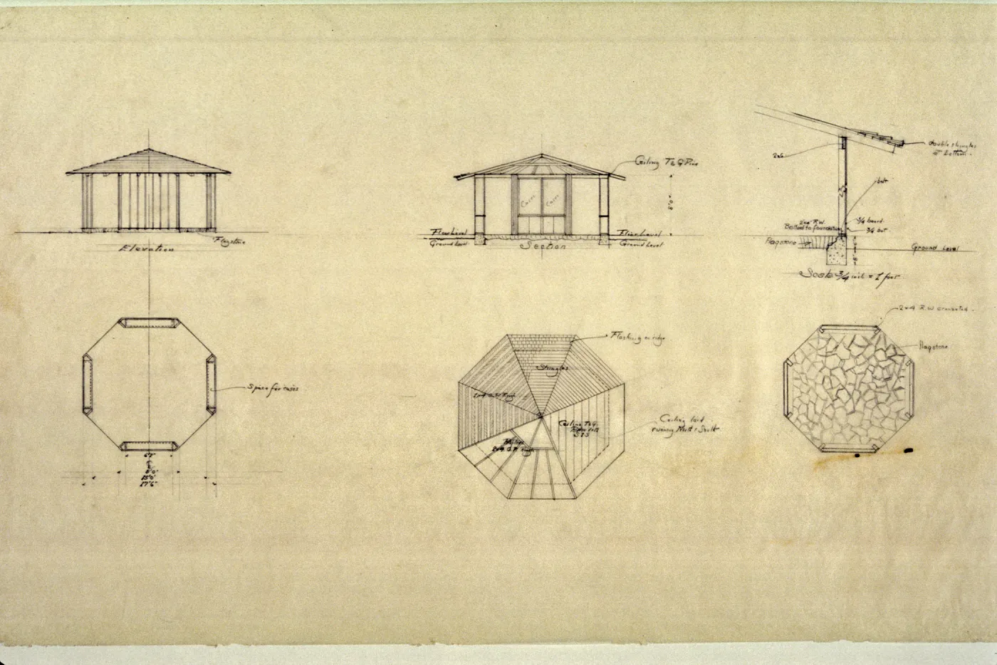 Lockwood de Forest architectural drawing for visitor kiosk
