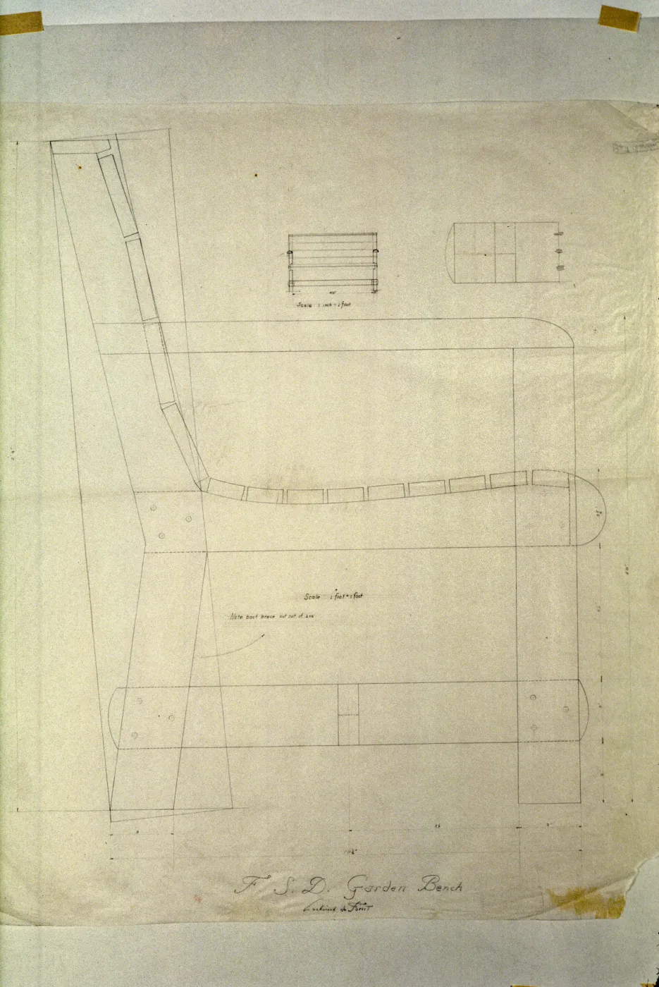 Lockwood de Forest drawing for FSD Garden Bench
