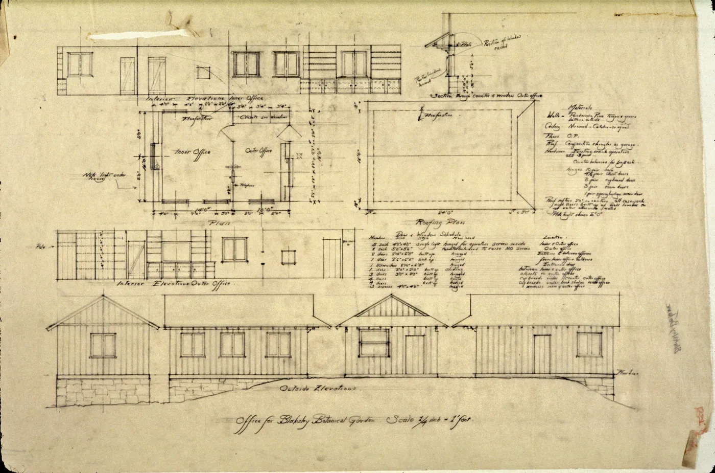 Lockwood de Forest architectural drawing 'Office for Blaksley Botanic Garden'
