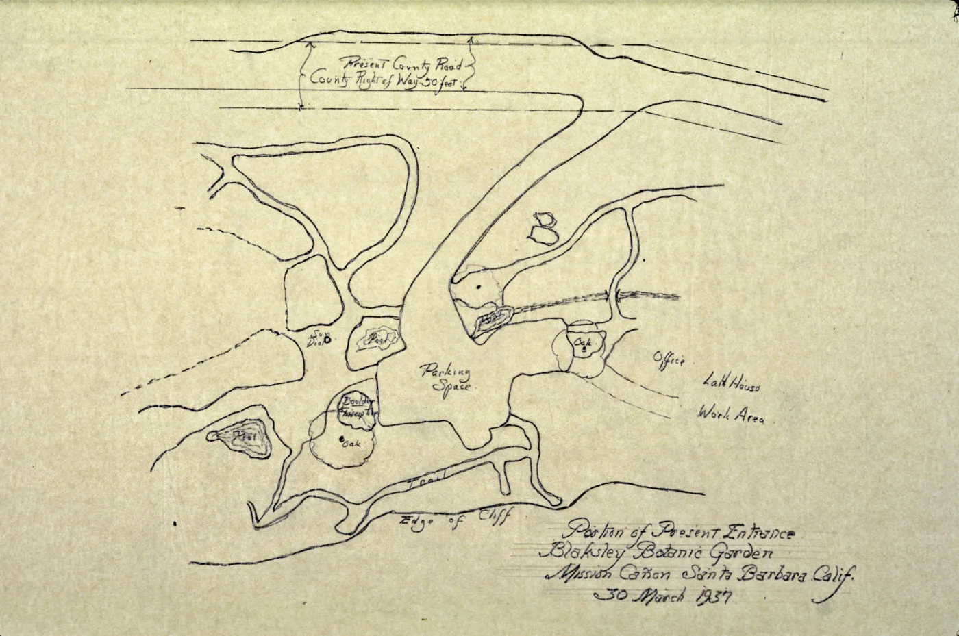 Lockwood de Forest drawing 'Position of Present Entrance 30 March 1937'