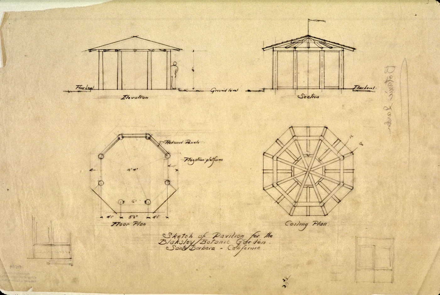 Lockwood de Forest architectural drawing for visitor kiosk