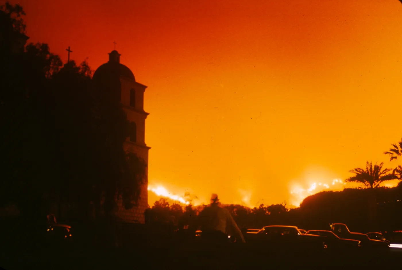 Coyote Fire, viewing behind the Santa Barbara Mission, 1964