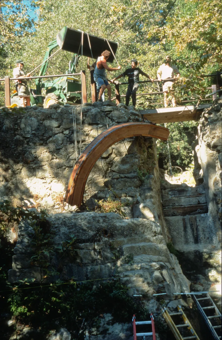 construction of the redwood flume, Mission Dam