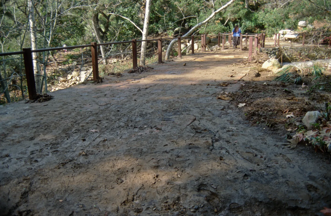 Mud covering the top of Mission Dam