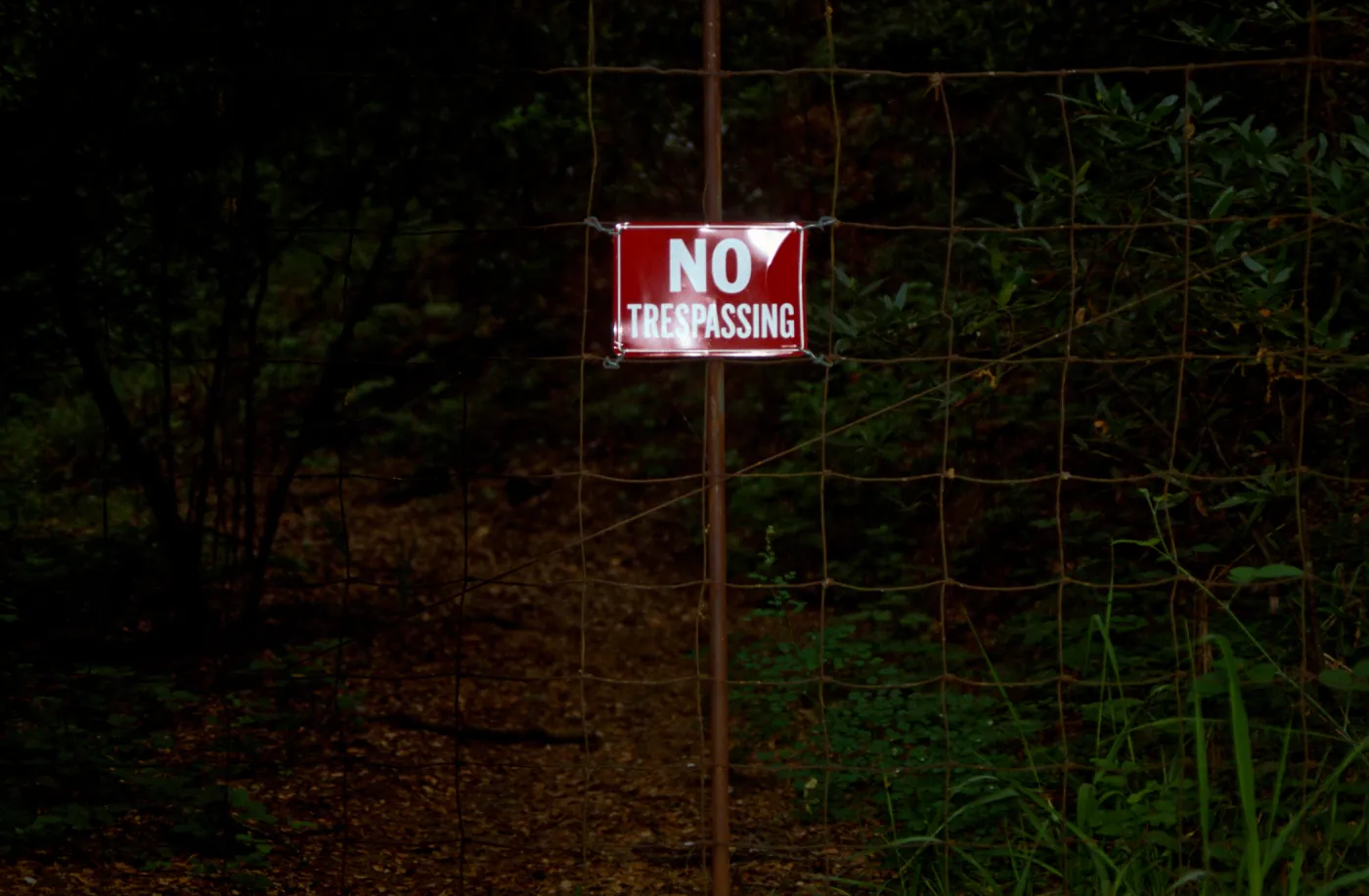 No Trespassing sign on garden grounds