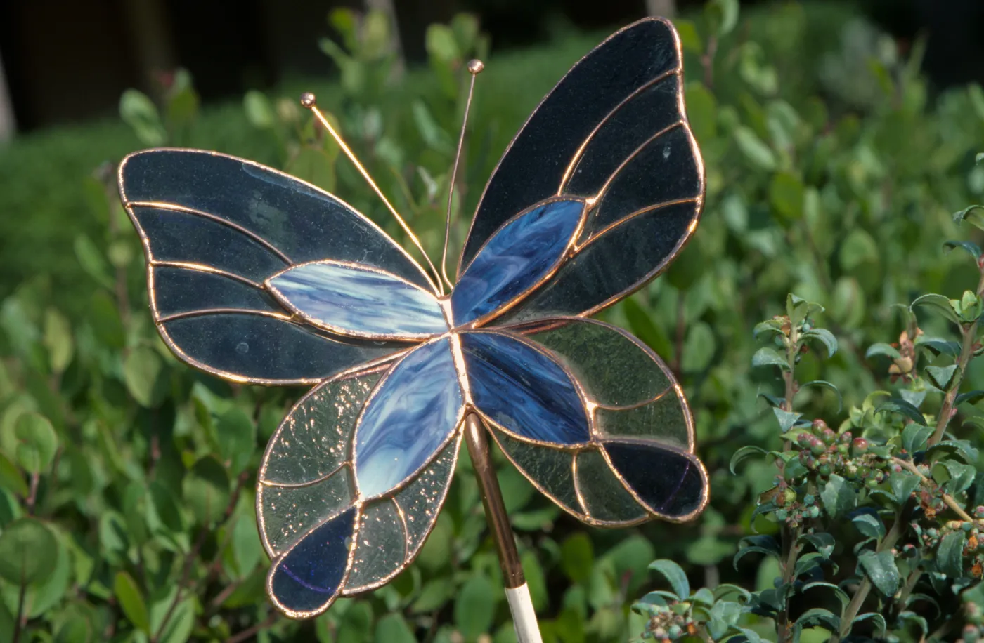 stained glass butterfly stake in the Garden Growers Nursery