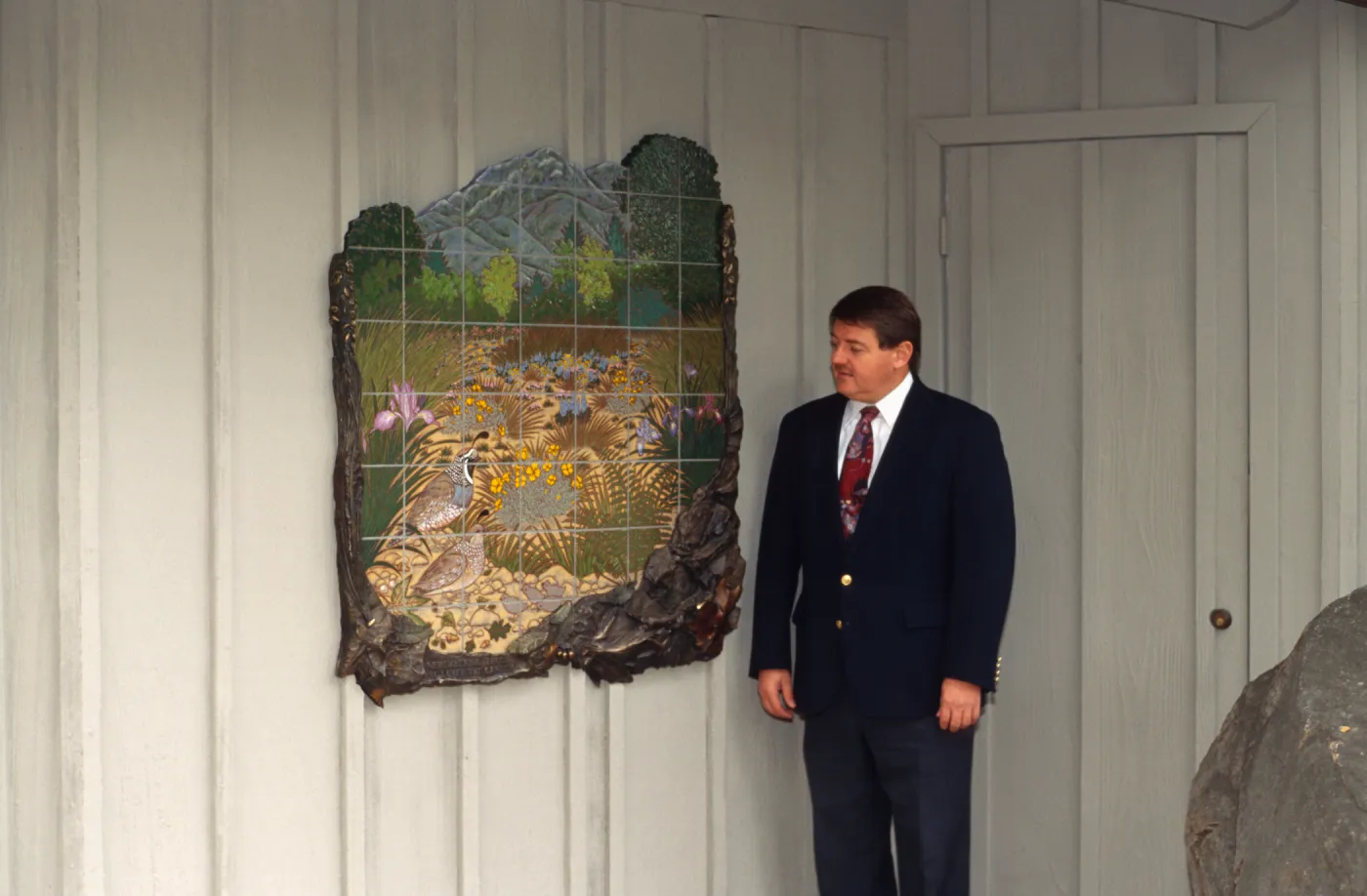 Ed Schneider with new Information Kiosk Memorial Tile Mosaic
