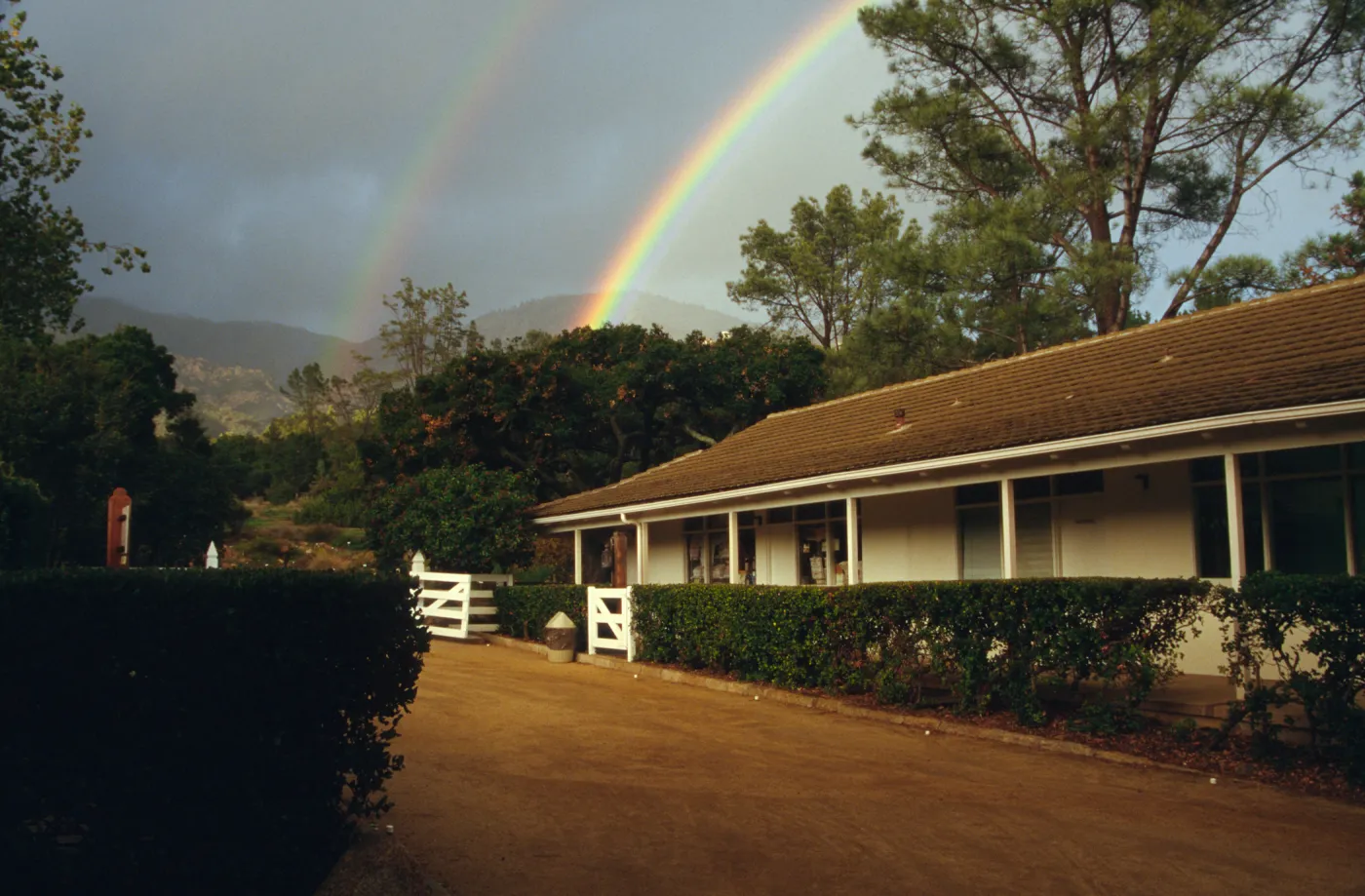 Double Rainbow above the Garden, decomposed granite in the courtyard