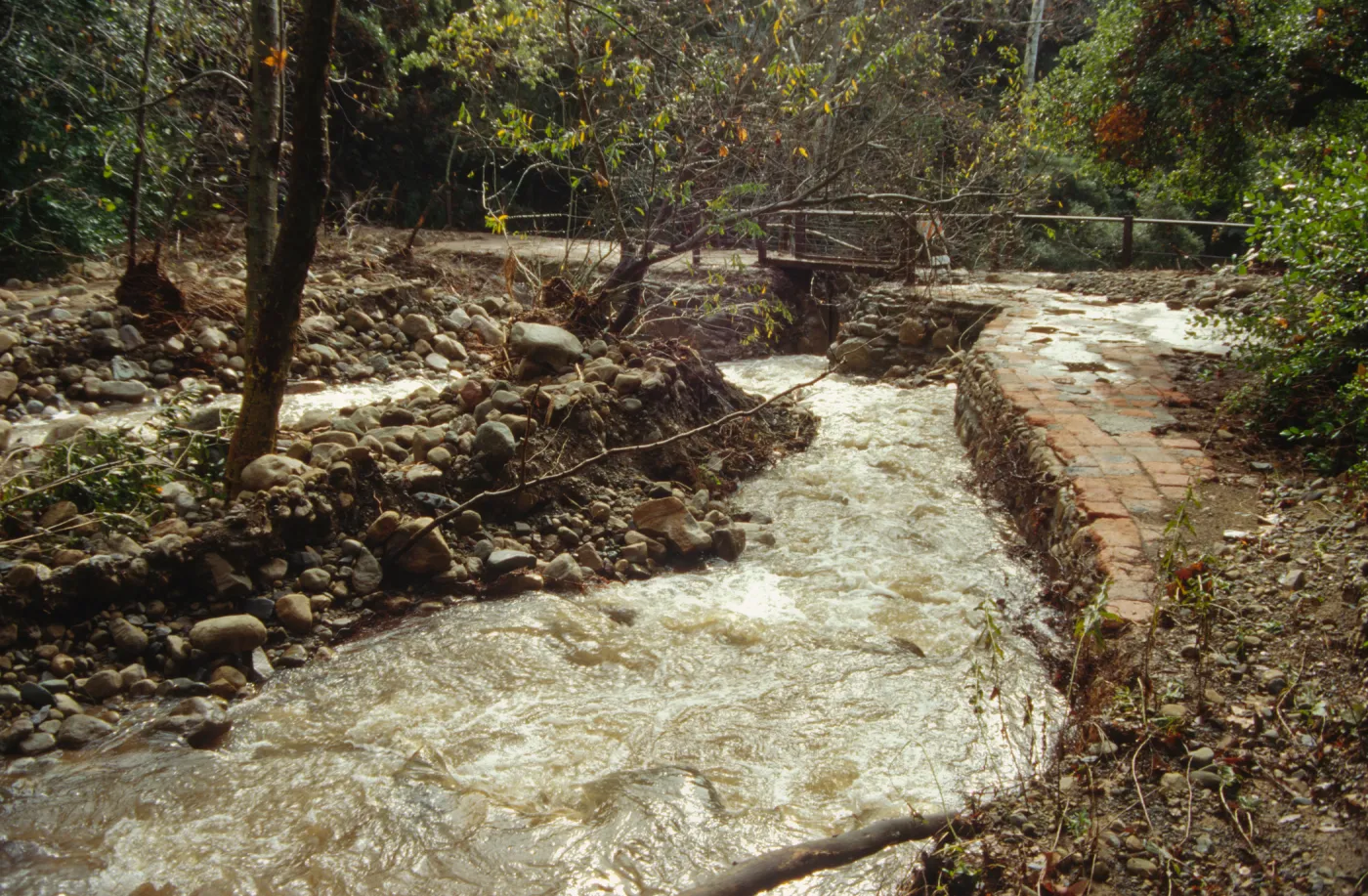 Mission Creek at flood stage above Mission Dam