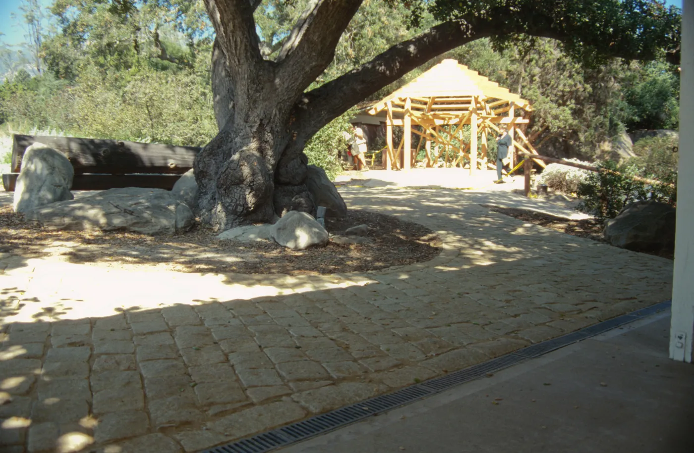 construction of the entrance kiosk and stone pavers