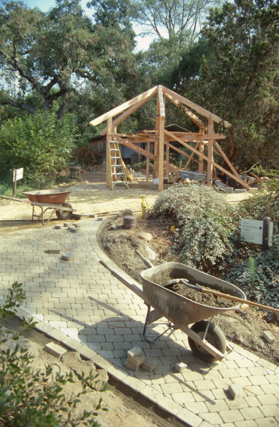 construction of the entrance kiosk and stone pavers