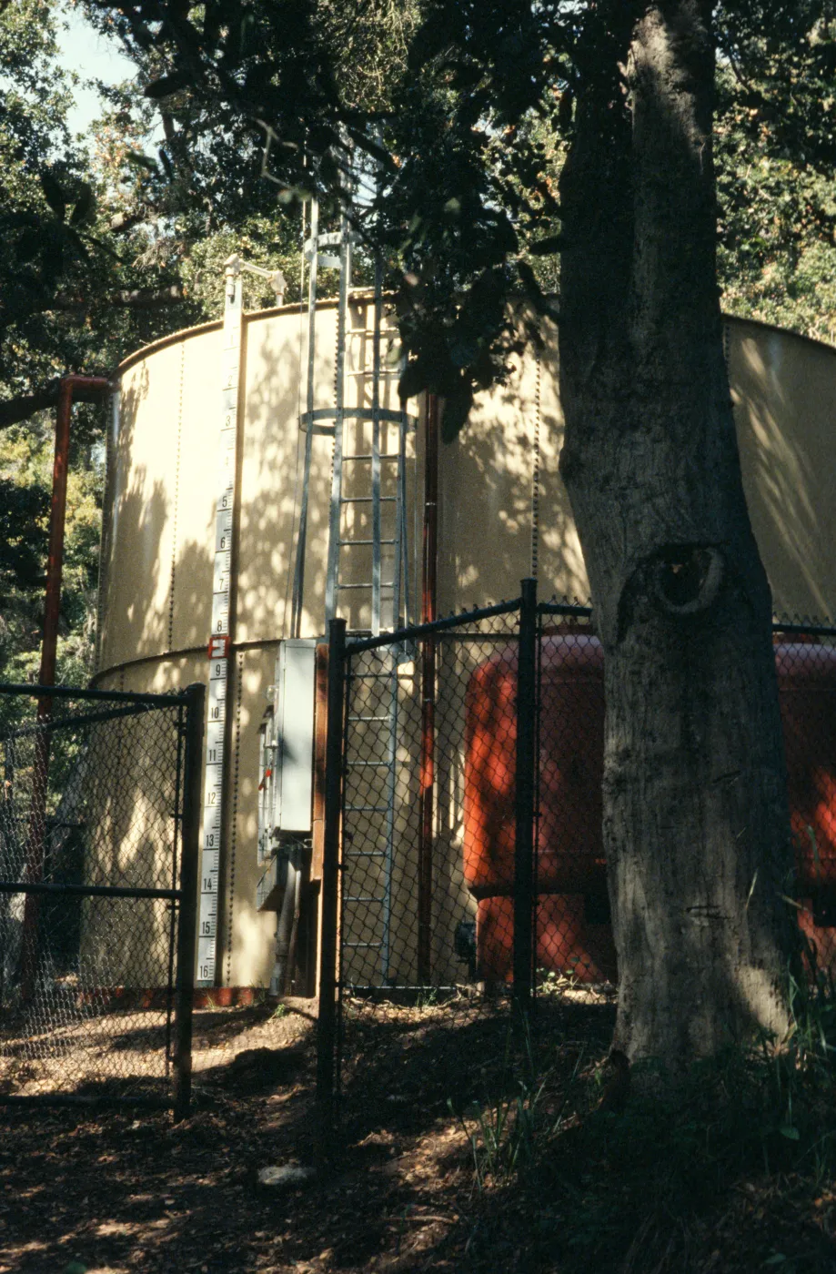 SBBG water storage tank in the lower Arroyo, Mission Canyon