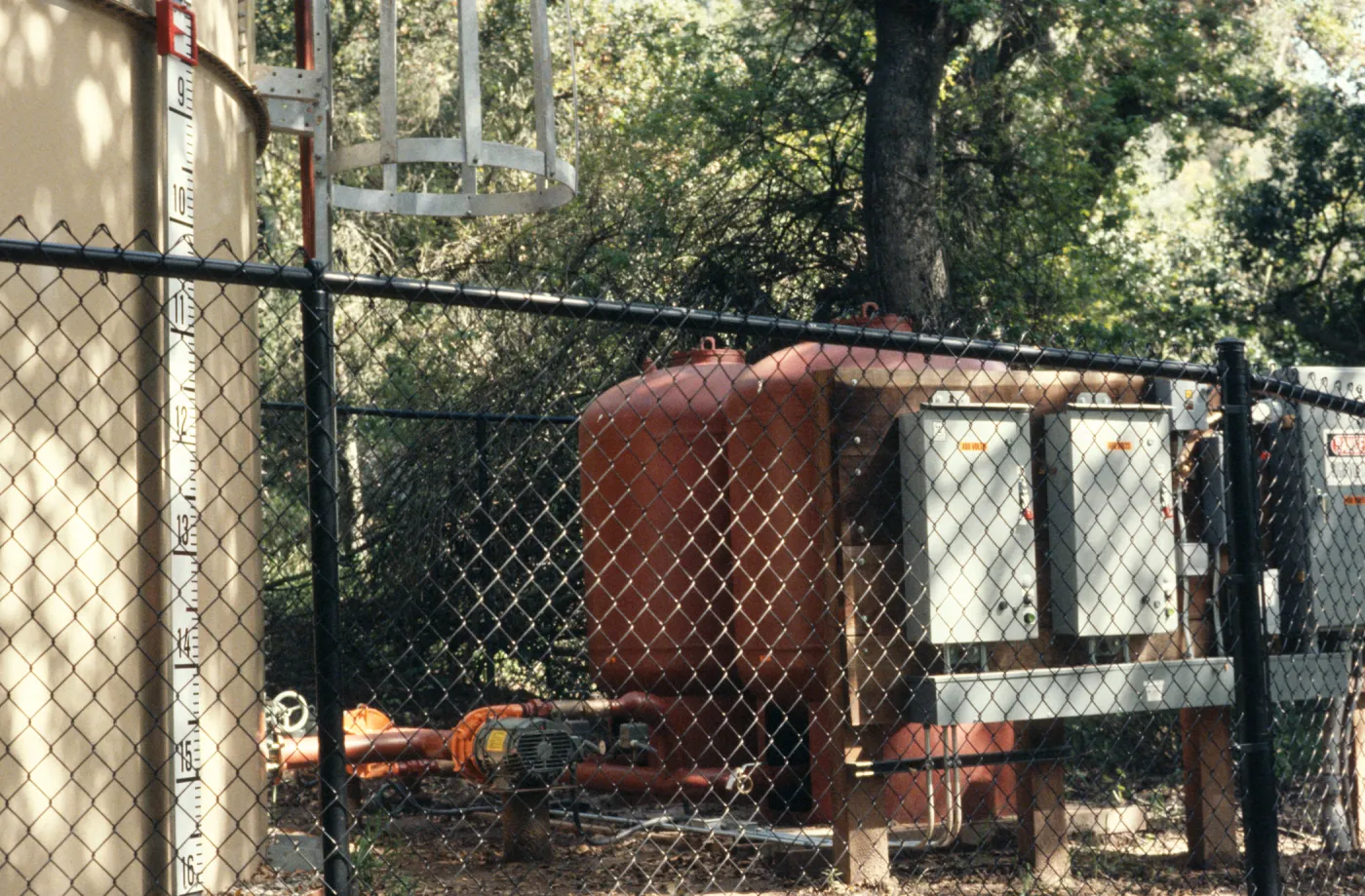 SBBG water storage tank in the lower Arroyo, Mission Canyon