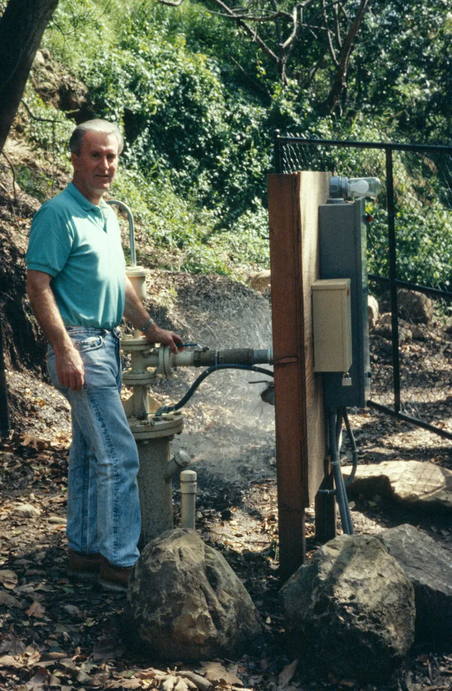 Jack Breidenstein, SBBG well pump in the lower Arroyo, Mission Canyon