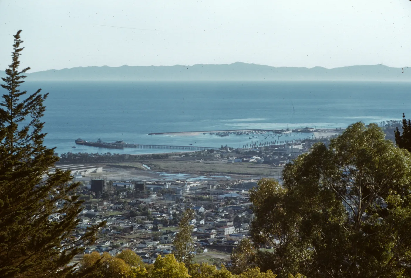 View of Santa Barbara Harbor and Santa Cruz Island, from las Alturas Road