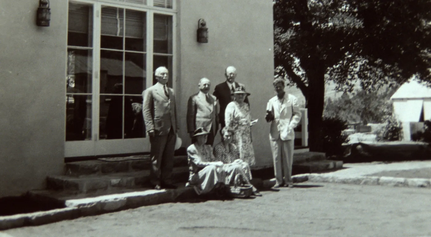 similar to SBBG_PR_01285, Board of Trustees on Library steps, Blaksley Library, 1942