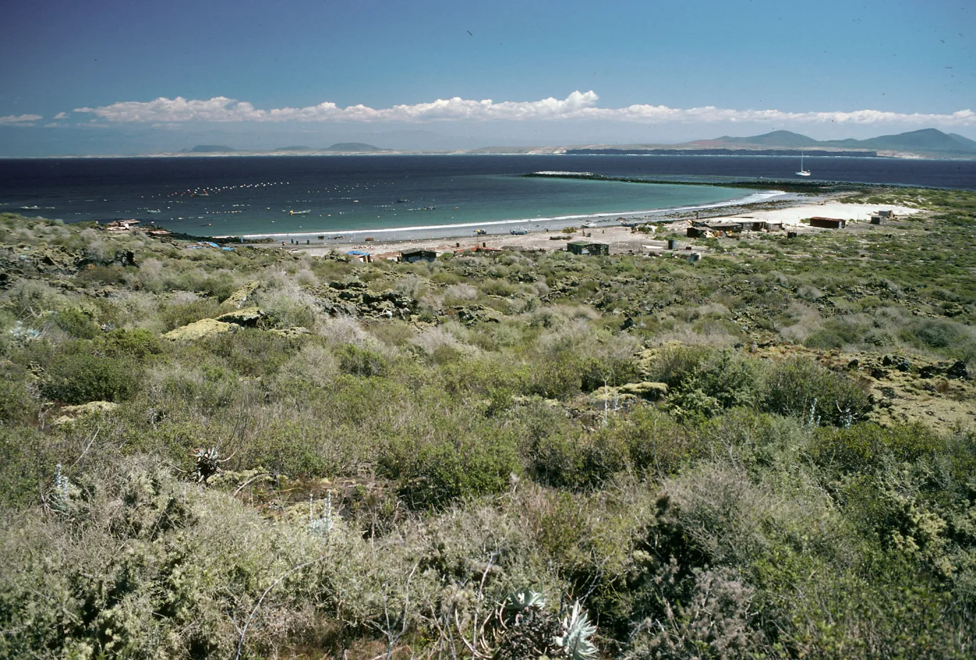 San Martin Island, view of fishing village, Hassler Cove & mainland