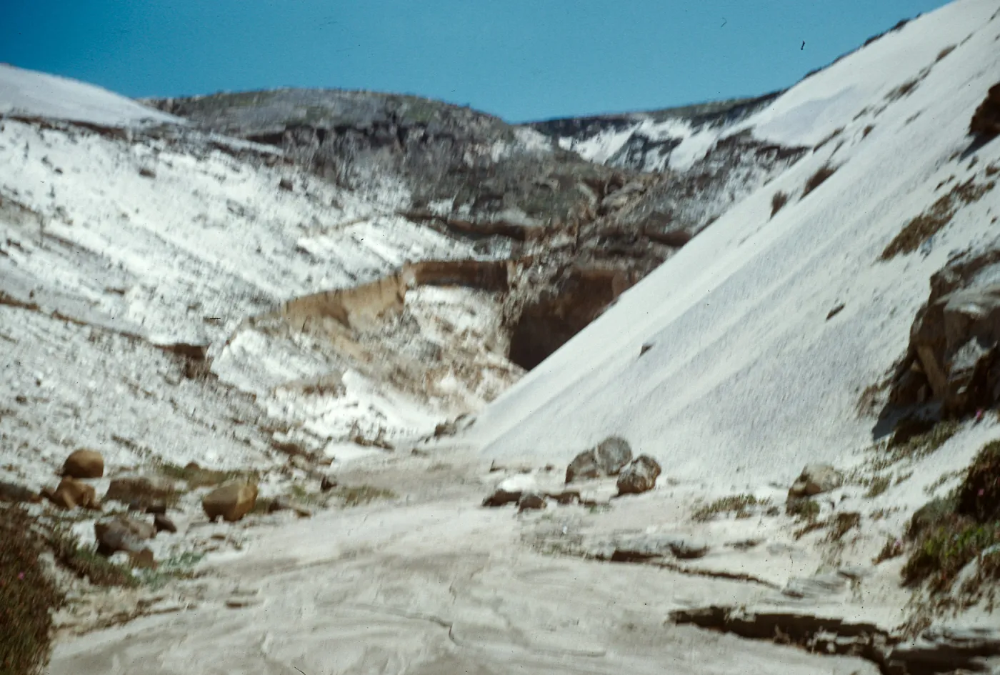 Canyon with spring flowing into Simonton Cove, San Miguel Island. Note it’s steep sand drifts.