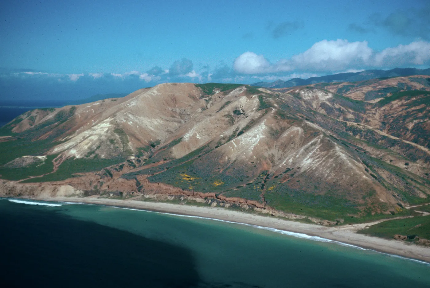 Pozo Beach, note patches of Eschscholzia californica, Santa Cruz Island